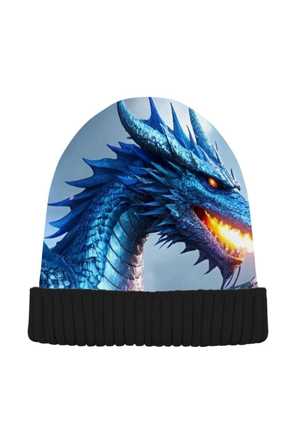 Dragon Flying Beanie Hats Cuffed Winter Warm Knit Thick Beanies