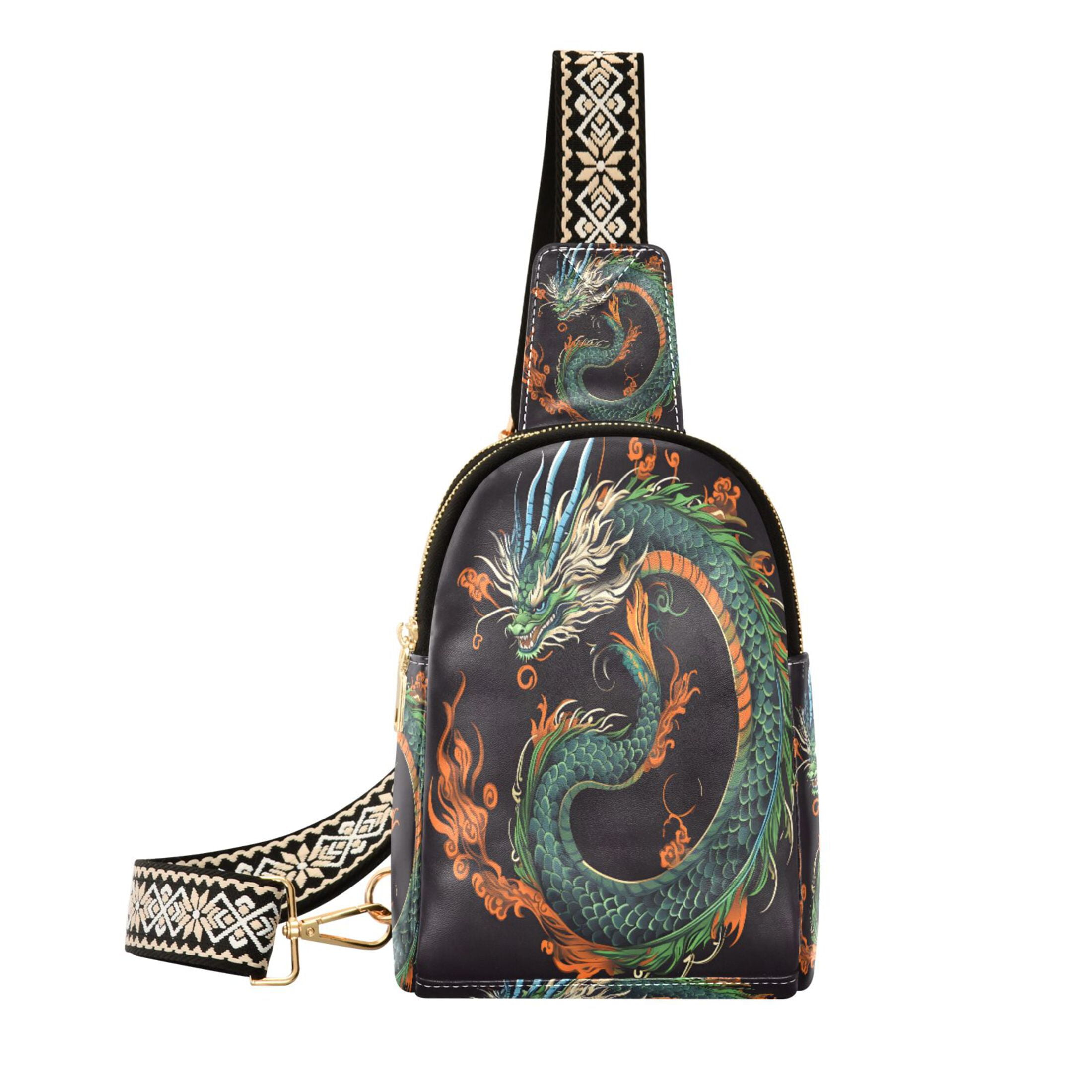 joogoo Dragon Print Sling Backpack Crossbody Shoulder Bags Waist Packs Chest Bag