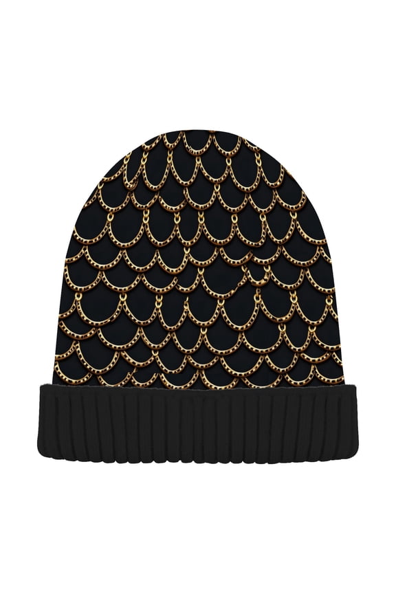 Dragon Scales Black Beanie Hats Cuffed Winter Warm Knit Thick Beanies