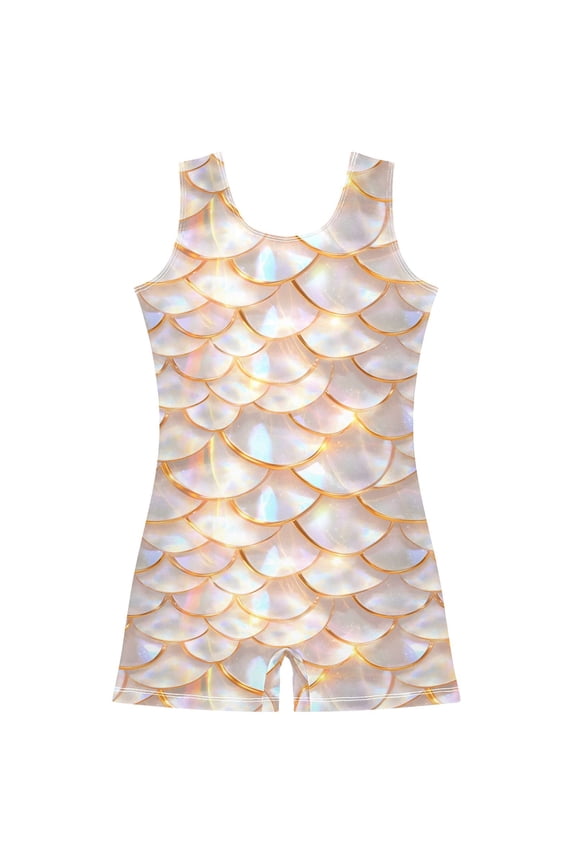 Dragon Scales Pattern Girls Leotards Gymnastics Tumbling Outfit Biketard Unitard 7-8Years