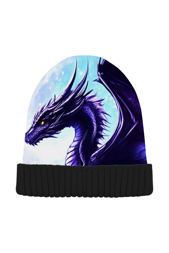 Dragon at Starry Night Beanie Hats Cuffed Winter Warm Knit Thick Beanies