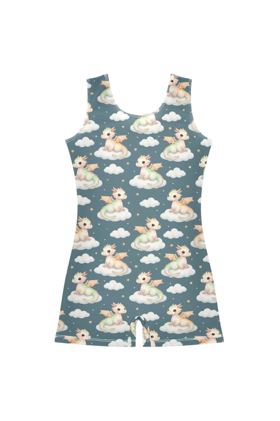 Dragon on Cloud Pattern Girls Leotards Gymnastics Tumbling Outfit Biketard Unitard 2-3Years