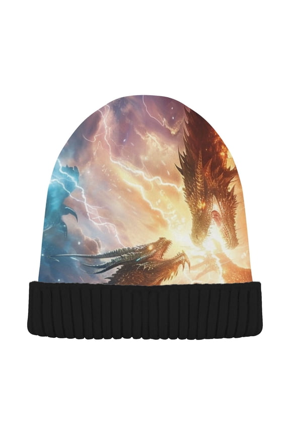 Dragon with Fire Beanie Hats Men Women Cuffed Skull Cap Winter Warm Knit Thick Beanies