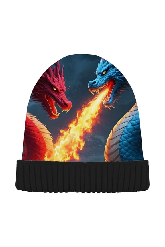 Dragons with Fire Beanie Hats Cuffed Winter Warm Knit Thick Beanies