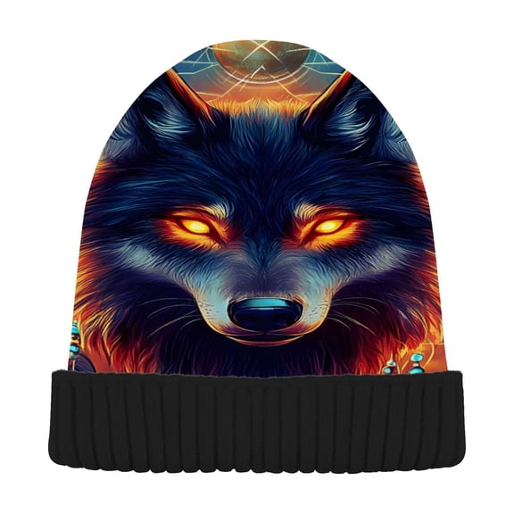 joogoo Dreamcatcher Wolf Beanie Hats Cuffed Winter Warm Knit Thick Beanies