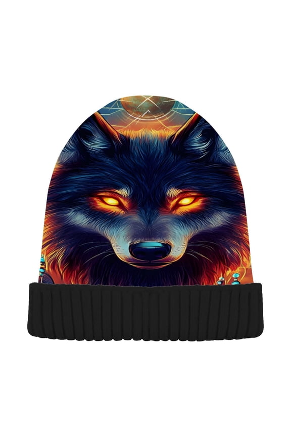 Dreamcatcher Wolf Beanie Hats Cuffed Winter Warm Knit Thick Beanies
