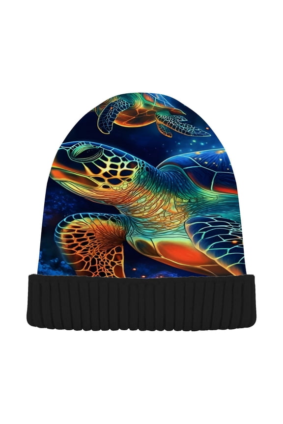 Dreamy Turtles Ocean Beanie Hats Cuffed Winter Warm Knit Thick Beanies