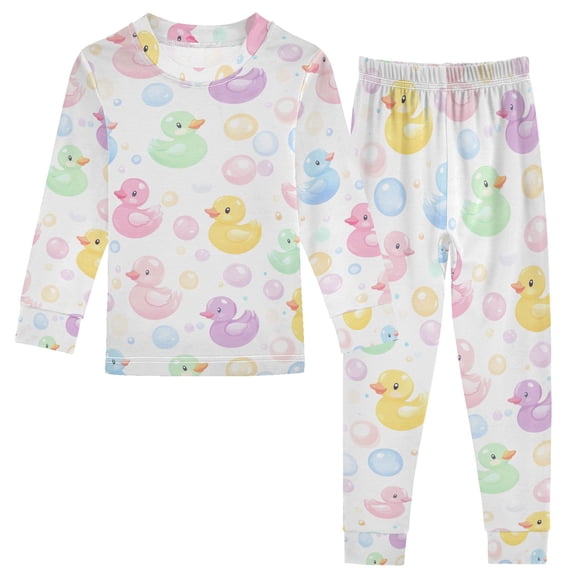 joogoo Duck Bubble Cartoon 2 Piece Long Sleeve Tee and Pants Cotton Pajama Set 4T