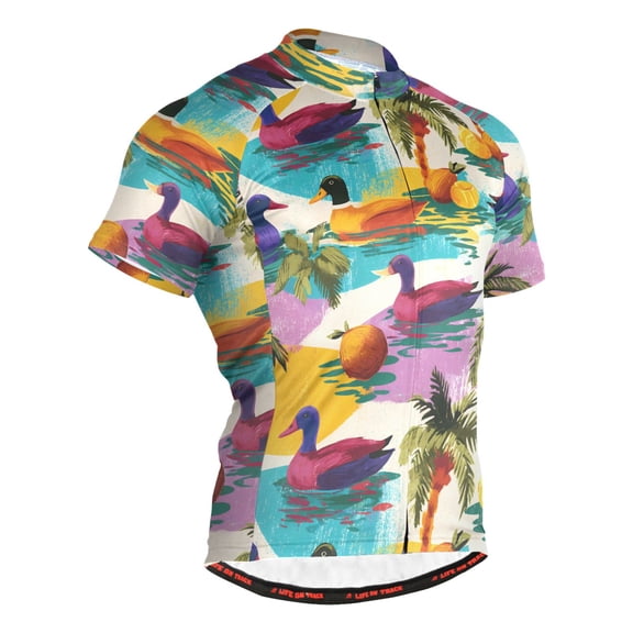 joogoo Duck Palm Trees Pattern Men's Cycling Jerseys Mountain Bike Short Sleeve Tops 3XL