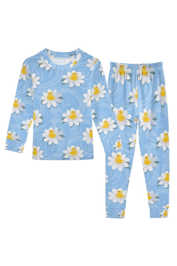 Duck on Daisy Floral 2 Piece Long Sleeve Tee and Pants Cotton Pajama Set 6Y
