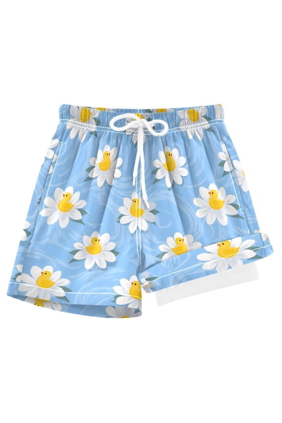 Duck on Daisy Floral Boys Swim Trunks Beach Swimsuit Shorts Boxer 12-13Y