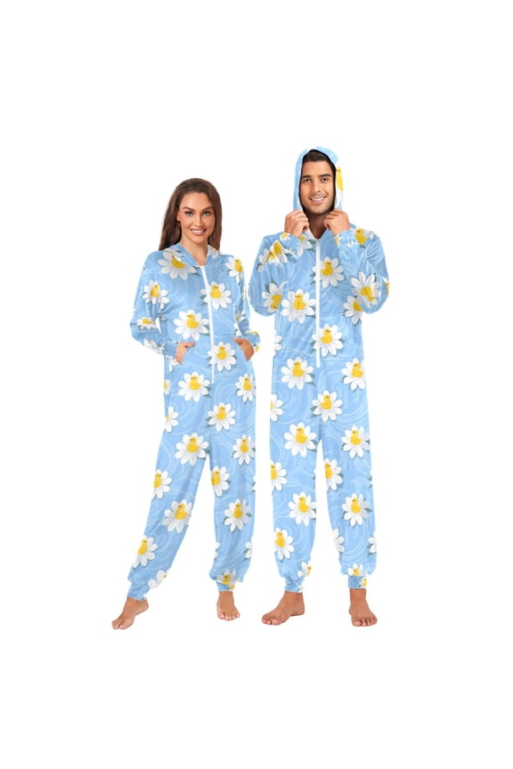 Duck on Daisy Floral Unisex Adults Onesies Pajamas Jumpsuits L