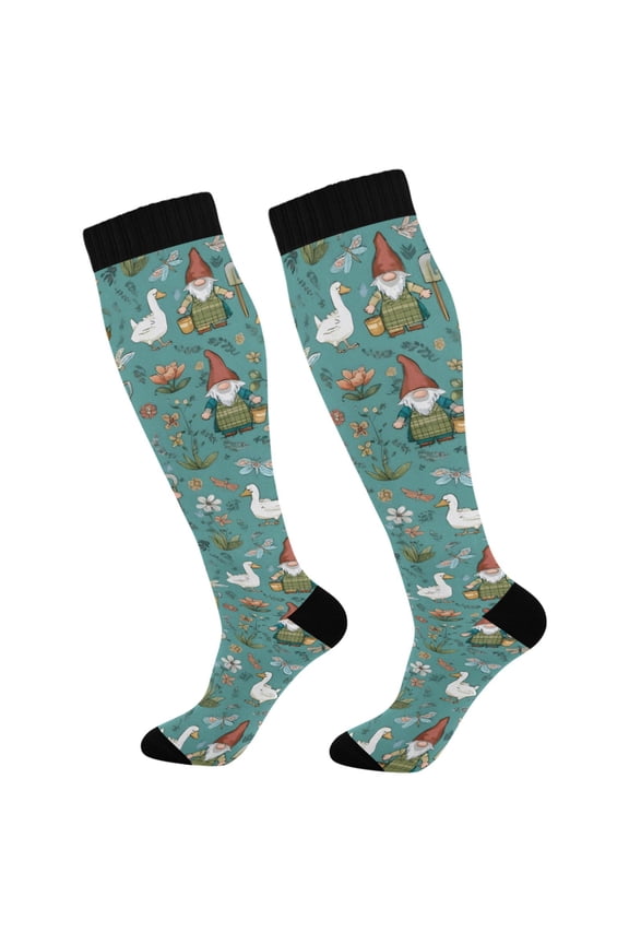 Ducks Dragonfly Gnomes Socks Women Men Knee High Sock