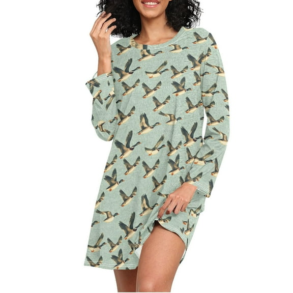 joogoo Ducks Flying Women's Long Sleeve Nightgown Sleepwear XL
