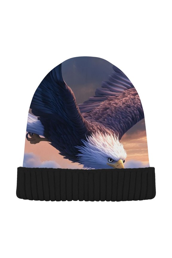 Eagle Flying Scene Beanie Hats Men Women Cuffed Skull Cap Winter Warm Knit Thick Beanies