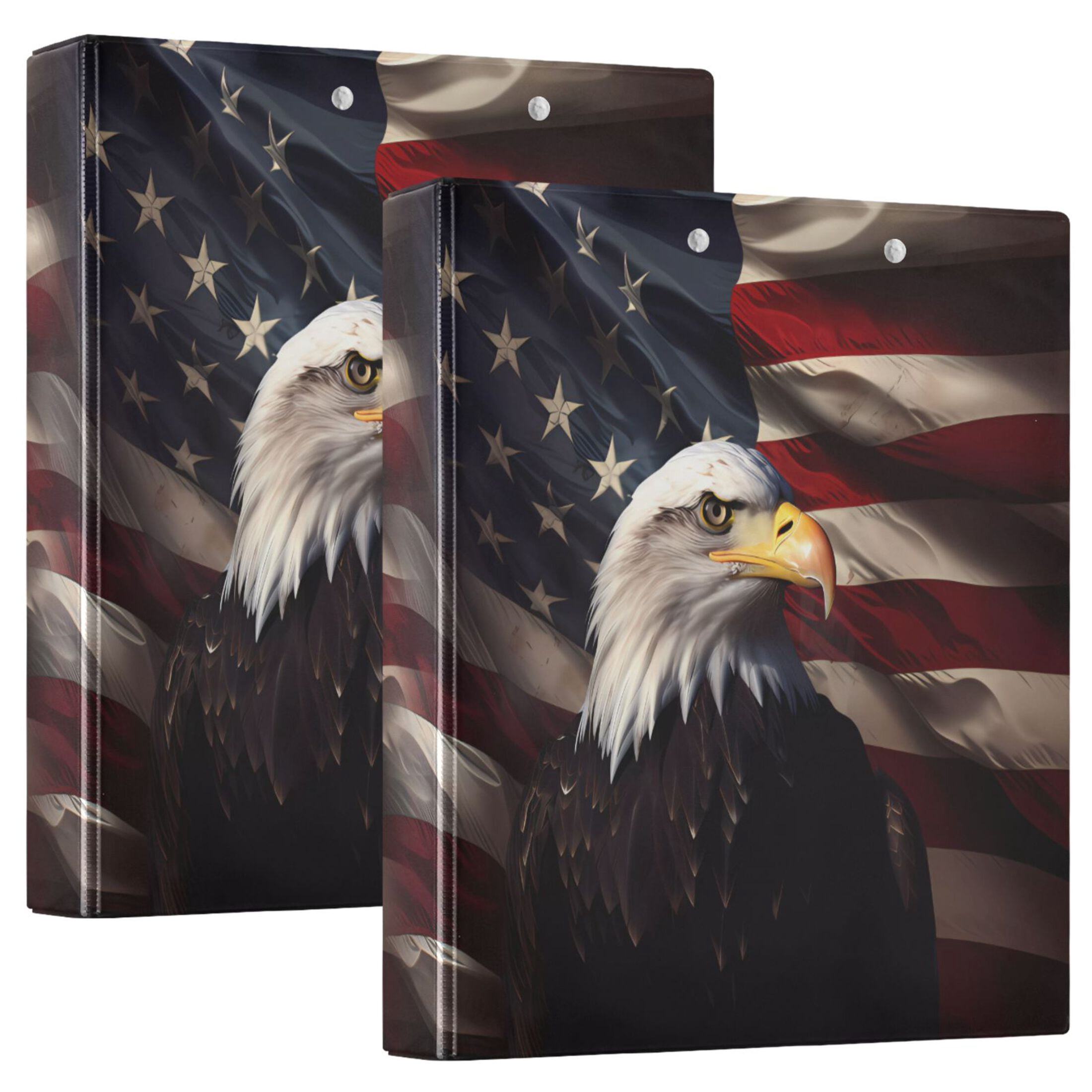 joogoo Eagle and Flag Hardcover 3 Ring Binder 1.5" Round Rings Interior Pockets Binders Organizer 2 Pack