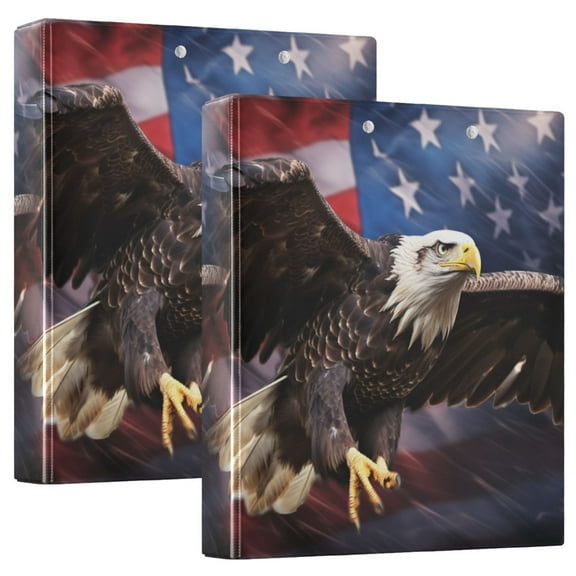 joogoo Eagle with Flag Hardcover 3 Ring Binder 1.5" Round Rings Interior Pockets Binders Organizer 2 Pack