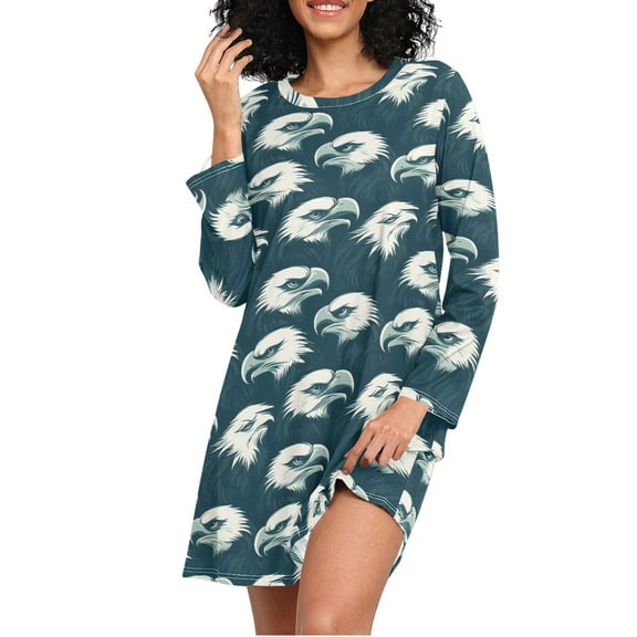 joogoo Eagles Pattern Women's Long Sleeve Nightgown Sleepwear L