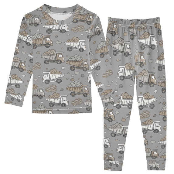 joogoo Earth Moving Truck Pattern 2 Piece Long Sleeve Tee and Pants Cotton Pajama Set 4T