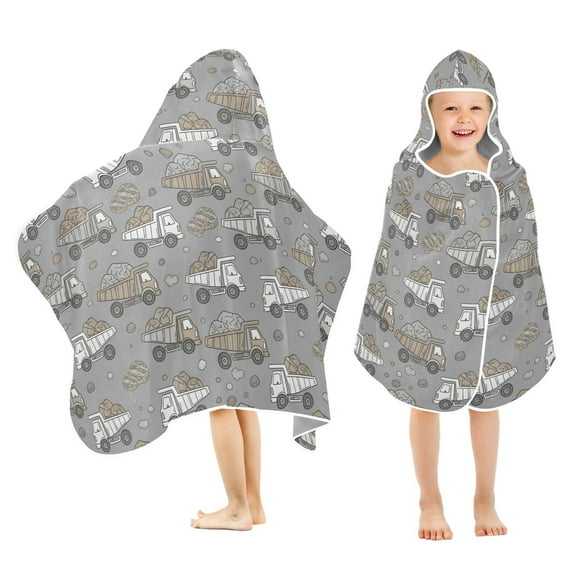 joogoo Earth Moving Truck Pattern Kids Hooded Beach Towel Baby Bath Towel 23.5"x50"