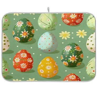 joogoo Easter Eggs Floral Dish Drying Mat Kitchen Counter Absorbent Drying Pad 18x24 in Drainer Rack
