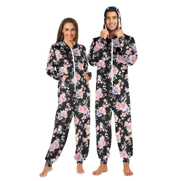 joogoo Elegant Rose Flower Unisex Adults Onesies Pajamas Jumpsuits XL