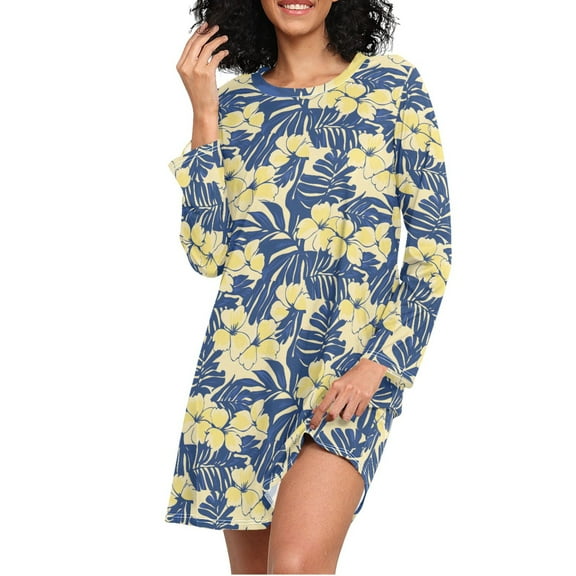 joogoo Elegant Tropical Floral-t2 Women's Long Sleeve Nightgown Sleepwear XL