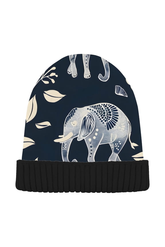 Elephant Boho Style Beanie Hats Men Women Cuffed Skull Cap Winter Warm Knit Thick Beanies