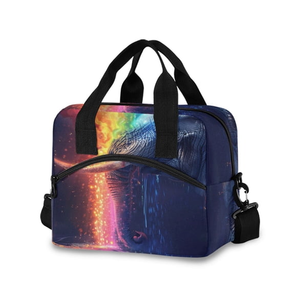 joogoo Elephant with Rainbow Waterfall Insulated Lunch Bags Reusable Cooler Box with Shoulder Strap