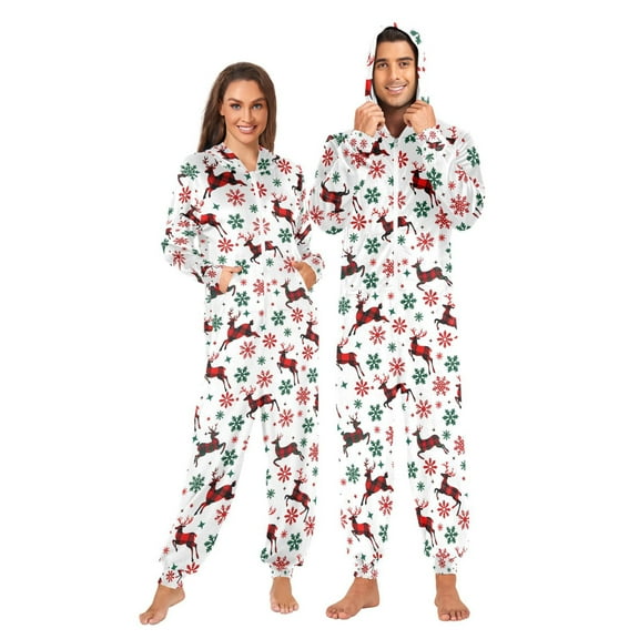 joogoo Elk Snowflake Reindeers Unisex Adults Onesies Pajamas Jumpsuits L