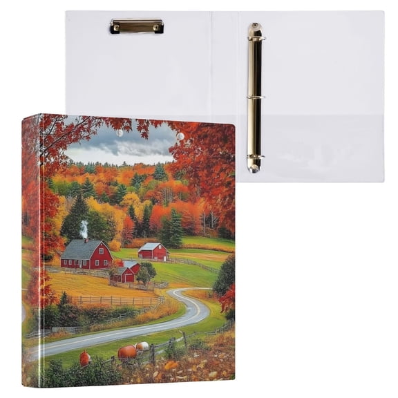 joogoo England Autumn Farmhouse Hardcover 3 Ring Binder 1.5" Round Rings Interior Pockets Binders Organizer 1 Pack