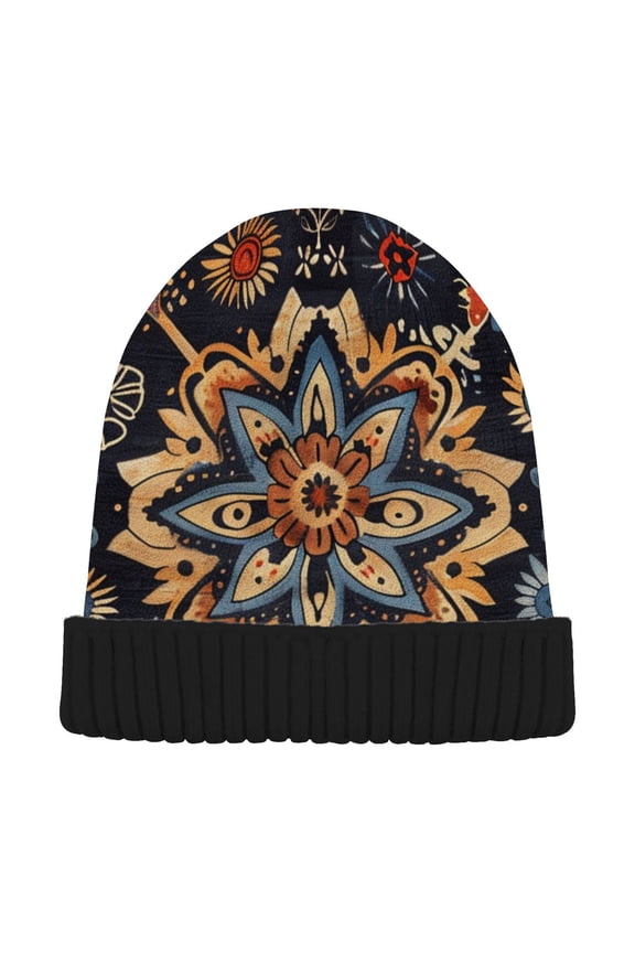 Ethnic Bohemian Mandala Paisley Beanie Hats Men Women Cuffed Skull Cap Winter Warm Knit Thick Beanies