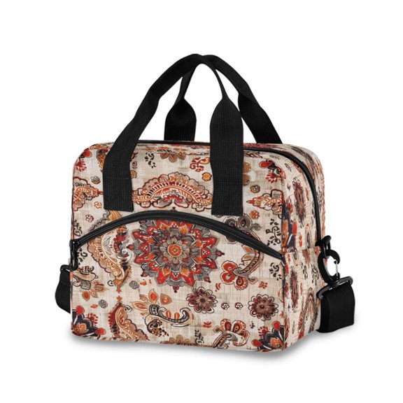 joogoo Ethnic Bohemian Mandala Paisley Rustic Insulated Lunch Bags Reusable Cooler Box with Shoulder Strap