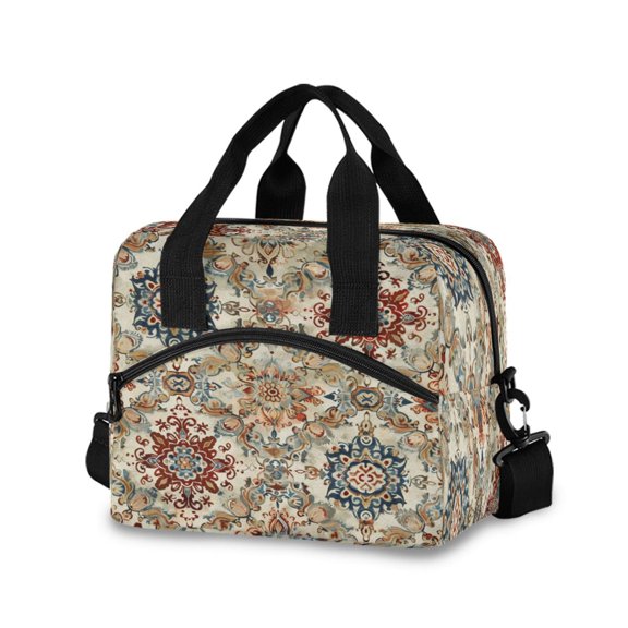 joogoo Ethnic Indian Mandala Paisley Rustic Insulated Lunch Bags Reusable Cooler Box with Shoulder Strap