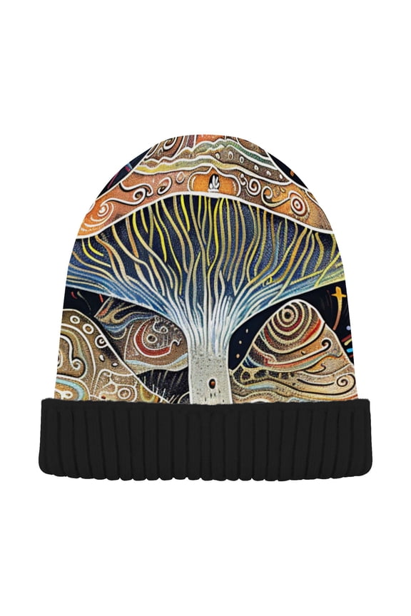 Ethnic Mushrooms Beanie Hats Men Women Cuffed Skull Cap Winter Warm Knit Thick Beanies