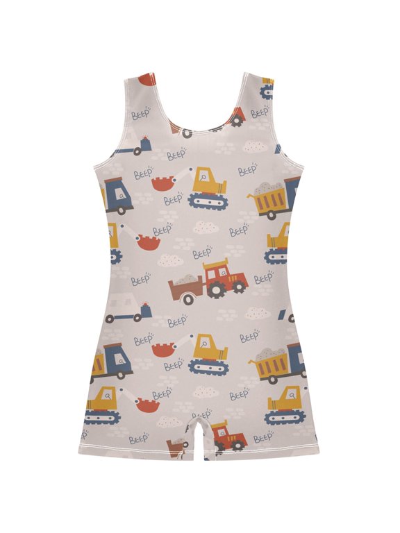 Excavator Bricks Pattern Girls Leotards Gymnastics Tumbling Outfit Biketard Unitard 3-4Years