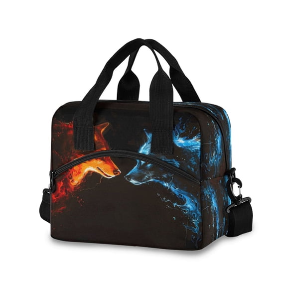 joogoo Facing Wolf Insulated Lunch Bags Reusable Cooler Box with Shoulder Strap