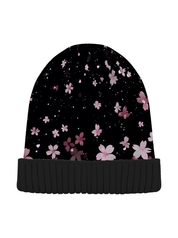 Falling Cherry Blossoms Beanie Hats Cuffed Winter Warm Knit Thick Beanies