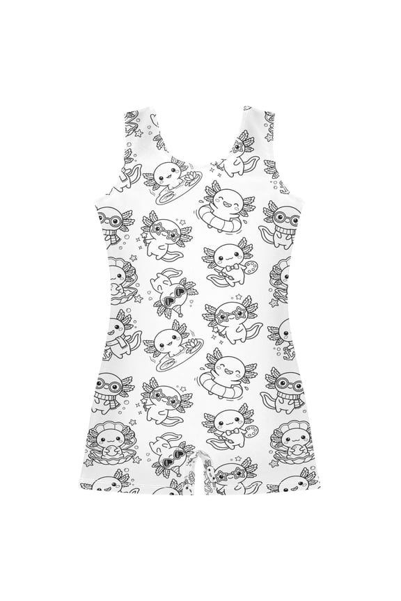 Fantasy Axolotl Pattern Girls Leotards Gymnastics Tumbling Outfit Biketard Unitard 3-4Years
