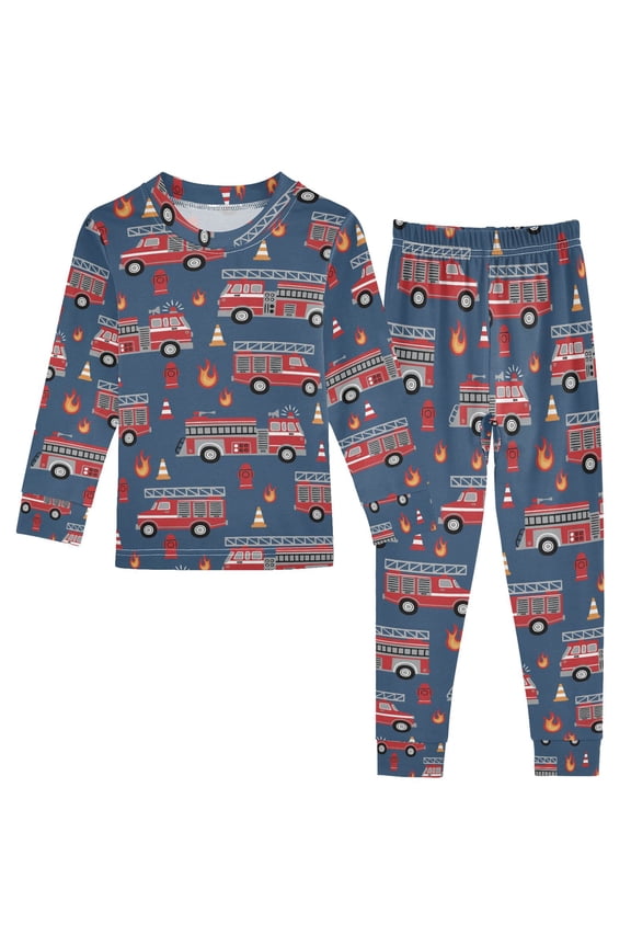 Fire Trucks 2 Piece Long Sleeve Tee and Pants Cotton Pajama Set 4T