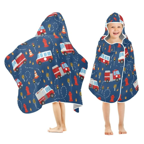 joogoo Fire Trucks Cartoon Kids Hooded Beach Towel Baby Bath Towel 23.5"x50"