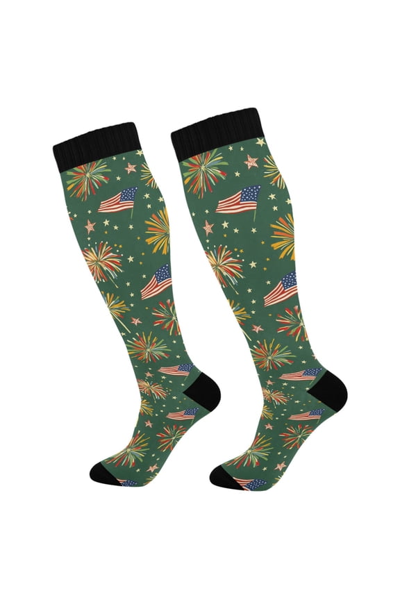 Fireworks Flags Green Socks Women Men Knee High Sock