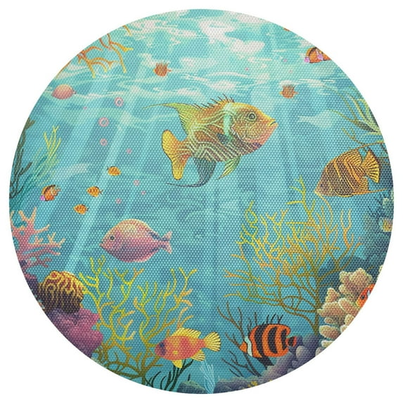 joogoo Fish Ocean View Pattern Round Plate Mats for Dining Table Placemat 1 Piece Holiday Decoration
