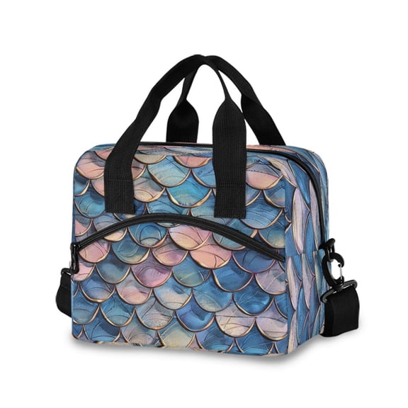 joogoo Fish Scales Insulated Lunch Bags Reusable Cooler Box with Shoulder Strap