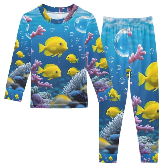 joogoo Fish in Ocean 2 Piece Long Sleeve Tee and Pants Cotton Pajama Set 18M