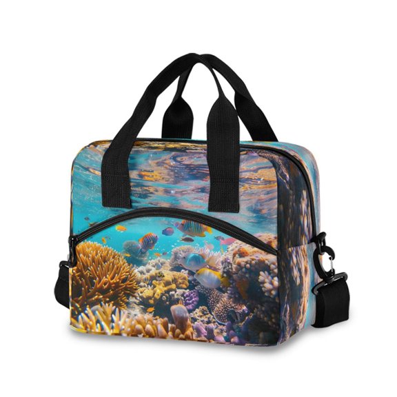 joogoo Fishes in Sea Insulated Lunch Bags Reusable Cooler Box with Shoulder Strap