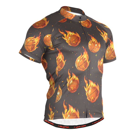 joogoo Flaming Basketballs Men's Cycling Jerseys Mountain Bike Short Sleeve Tops 3XL