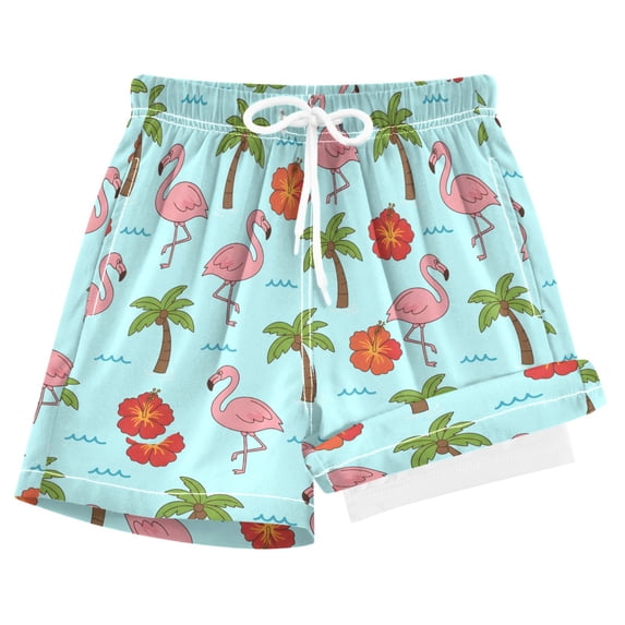 joogoo Flamingo Coconut Tree Boys Swim Trunks Beach Swimsuit Shorts Boxer 7Y