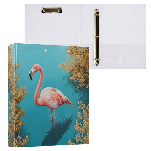 joogoo Flamingo Landscape Hardcover 3 Ring Binder 1.5" Round Rings Interior Pockets Binders Organizer 1 Pack