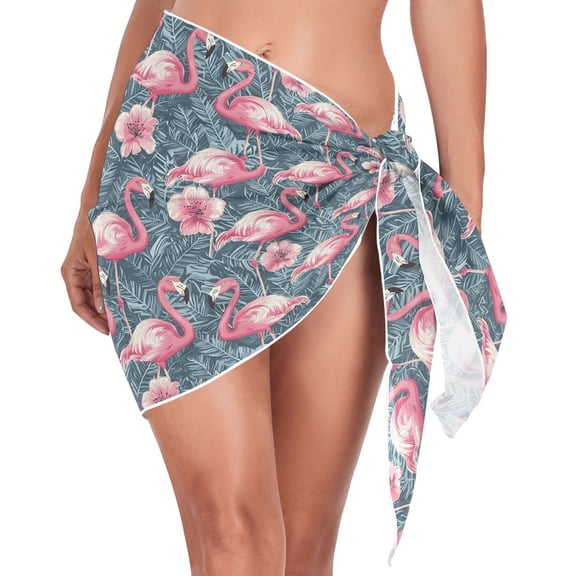 joogoo Flamingo Tropical Flower Women's Beach Sarong Bathing Suit Wrap Swimwear Cover Ups M